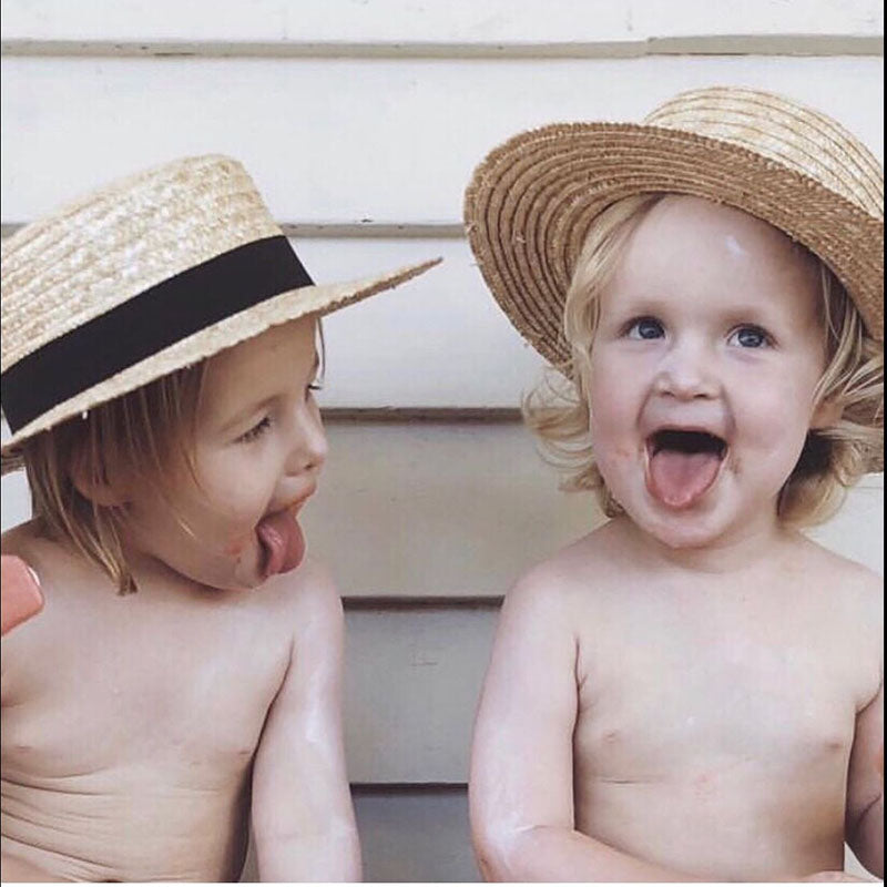 Boho Hat, Kid Hat, Sun Hat, Little Girl Straw Hat, Emma White and Black Ribbon