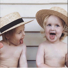 Boho Hat, Kid Hat, Sun Hat, Little Girl Straw Hat, Emma White and Black Ribbon