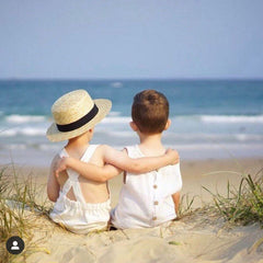 Boho Hat, Kid Hat, Sun Hat, Little Girl Straw Hat, Emma White and Black Ribbon