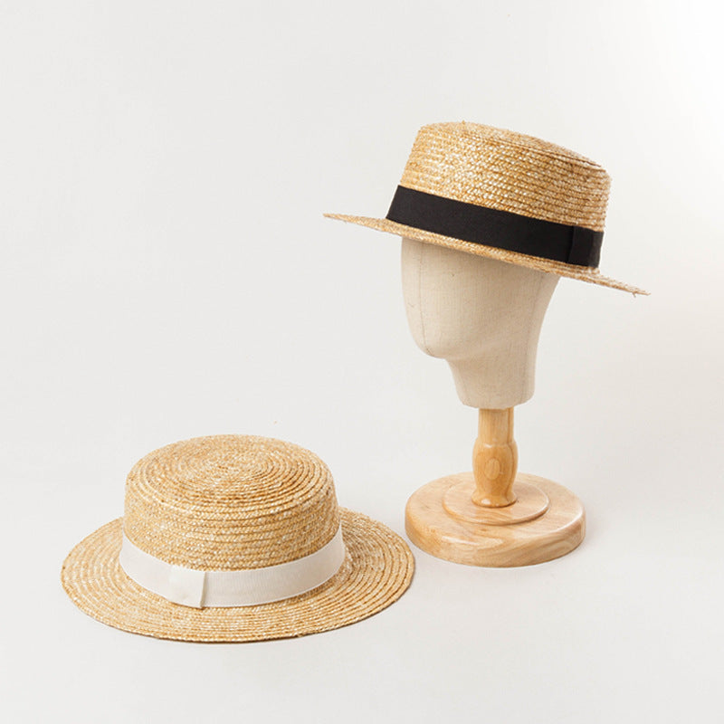 Boho Hat, Kid Hat, Sun Hat, Little Girl Straw Hat, Emma White and Black Ribbon