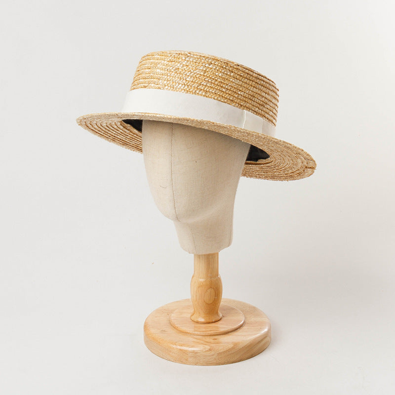 Boho Hat, Kid Hat, Sun Hat, Little Girl Straw Hat, Emma White and Black Ribbon