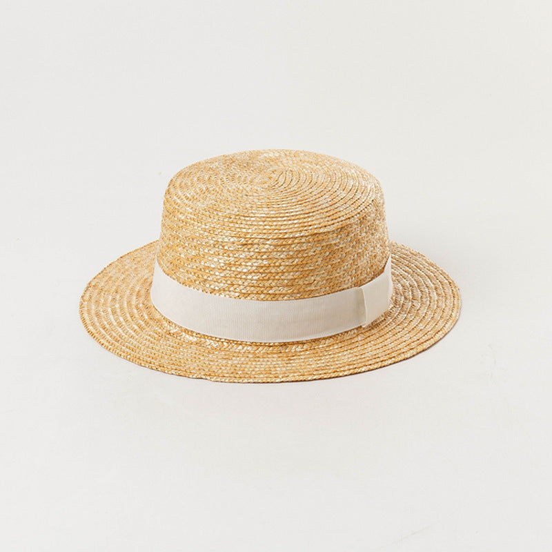 Boho Hat, Kid Hat, Sun Hat, Little Girl Straw Hat, Emma White and Black Ribbon