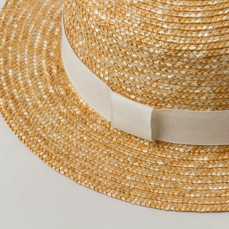 Boho Hat, Kid Hat, Sun Hat, Little Girl Straw Hat, Emma White and Black Ribbon