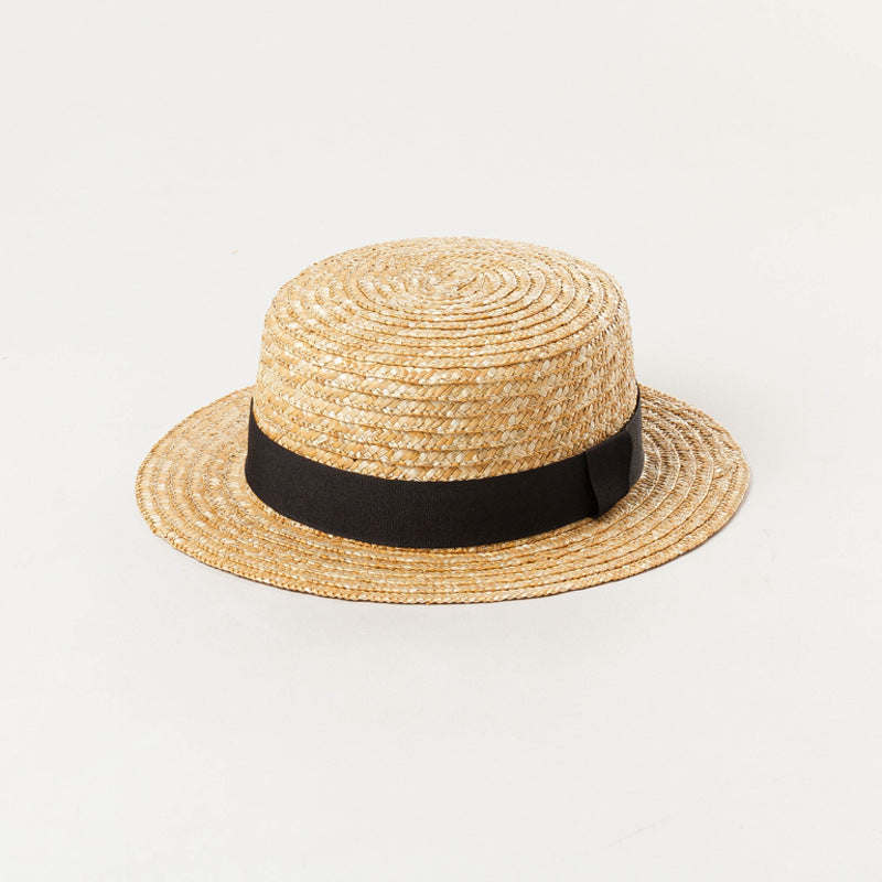 Boho Hat, Kid Hat, Sun Hat, Little Girl Straw Hat, Emma White and Black Ribbon