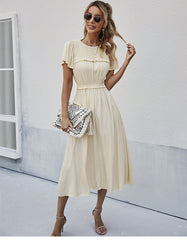 Boho Midi Dress, Ruffle Grace in Ivory