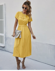 Boho Midi Dress, Ruffle Grace in Yellow