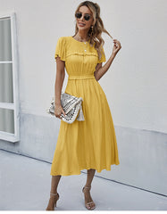 Boho Midi Dress, Ruffle Grace in Yellow