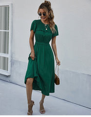 Boho Midi Dress, Ruffle Grace in Green