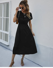 Boho Midi Dress, Ruffle Grace in Black