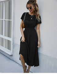Boho Midi Dress, Ruffle Grace in Black