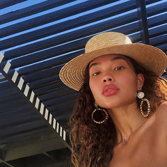 Boho Hat, Sun Hat, Beach Hat, Straw Hat, Gianna White and Black Ribbon