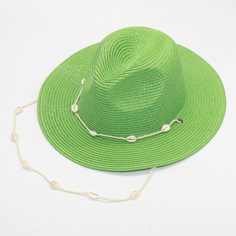 Boho Hat, Sun Hat, Beach Hat, Paper Straw Fedora Hat, Chloe Brown and White with Shell
