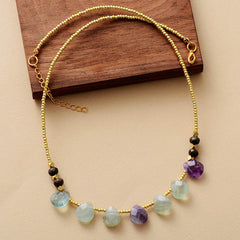 Boho Necklace, Blue Amazonite, Seed Beads Rose Quartz