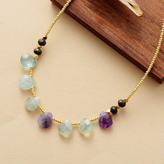 Boho Necklace, Blue Amazonite, Seed Beads Rose Quartz