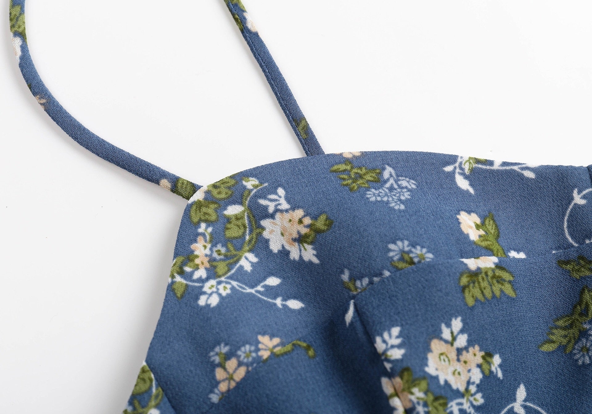 Boho Midi Dress, Strappy Sundress, Blue Flower