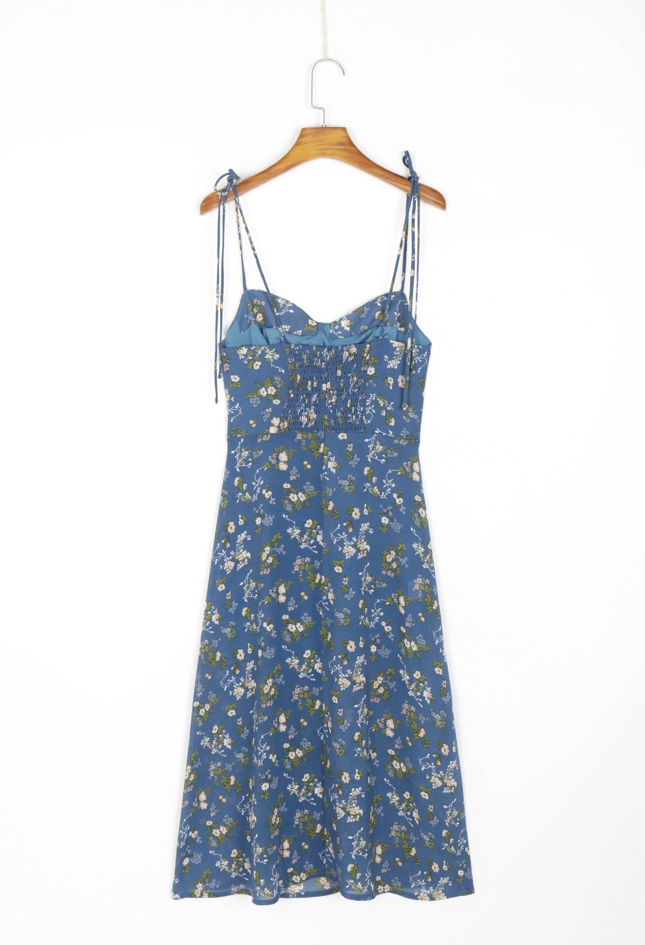 Boho Midi Dress, Strappy Sundress, Blue Flower
