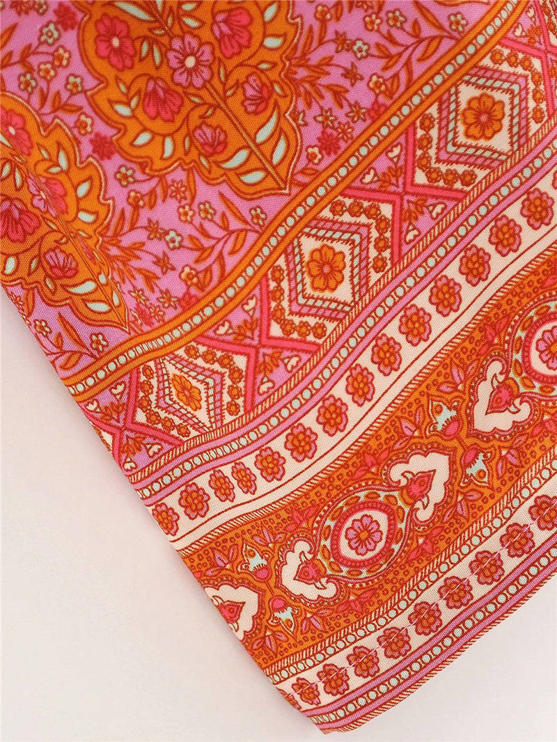Boho Midi Dress, Sundress, Kaftan Dress, Indian Flower in Pink