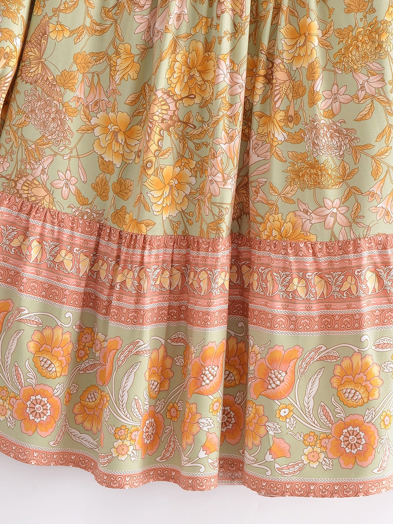 Boho Mini Dress Tunic Dress, Green Capucine Daylily