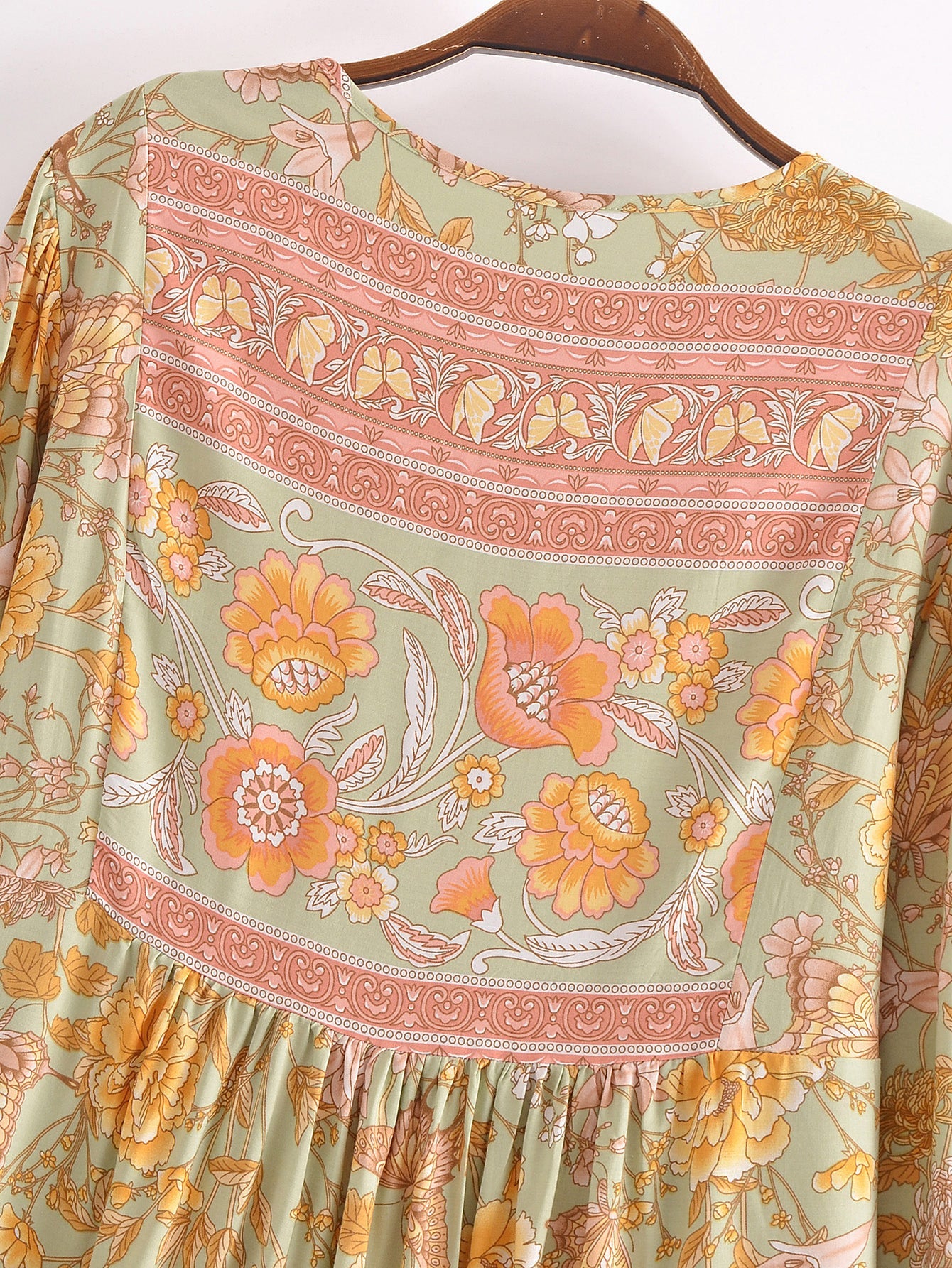 Boho Mini Dress Tunic Dress, Green Capucine Daylily