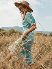 Boho Midi Dress, Wrap Dress, Green Cecilia