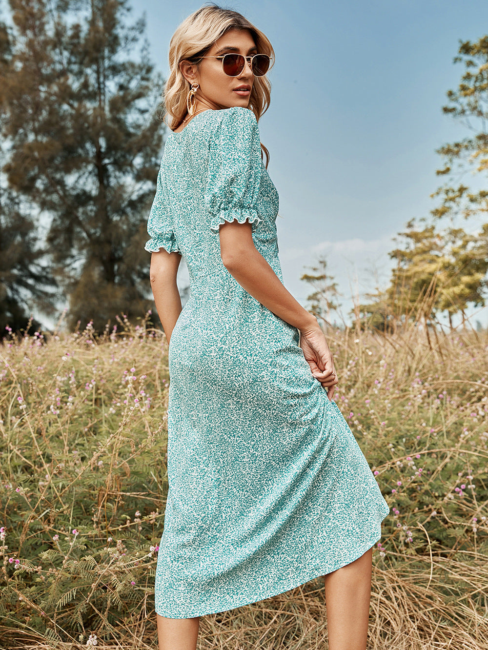 Boho Midi Dress, Wrap Dress, Green Cecilia