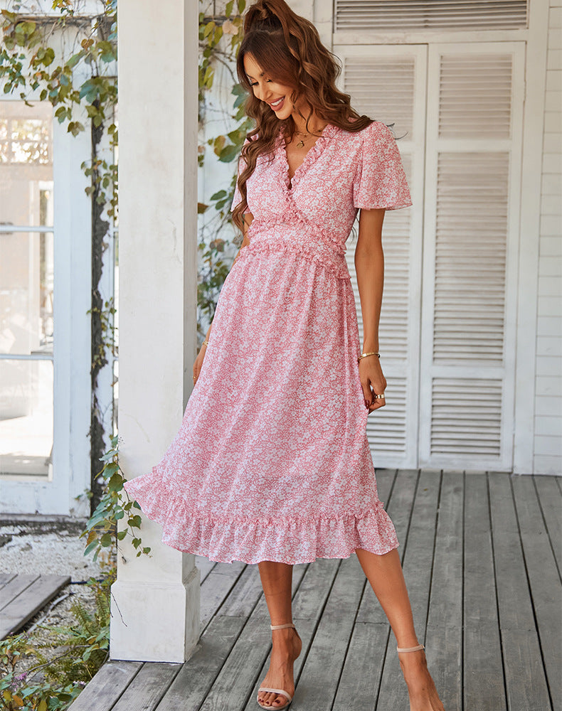 Boho Midi Dress, Sundress Romy in Pink
