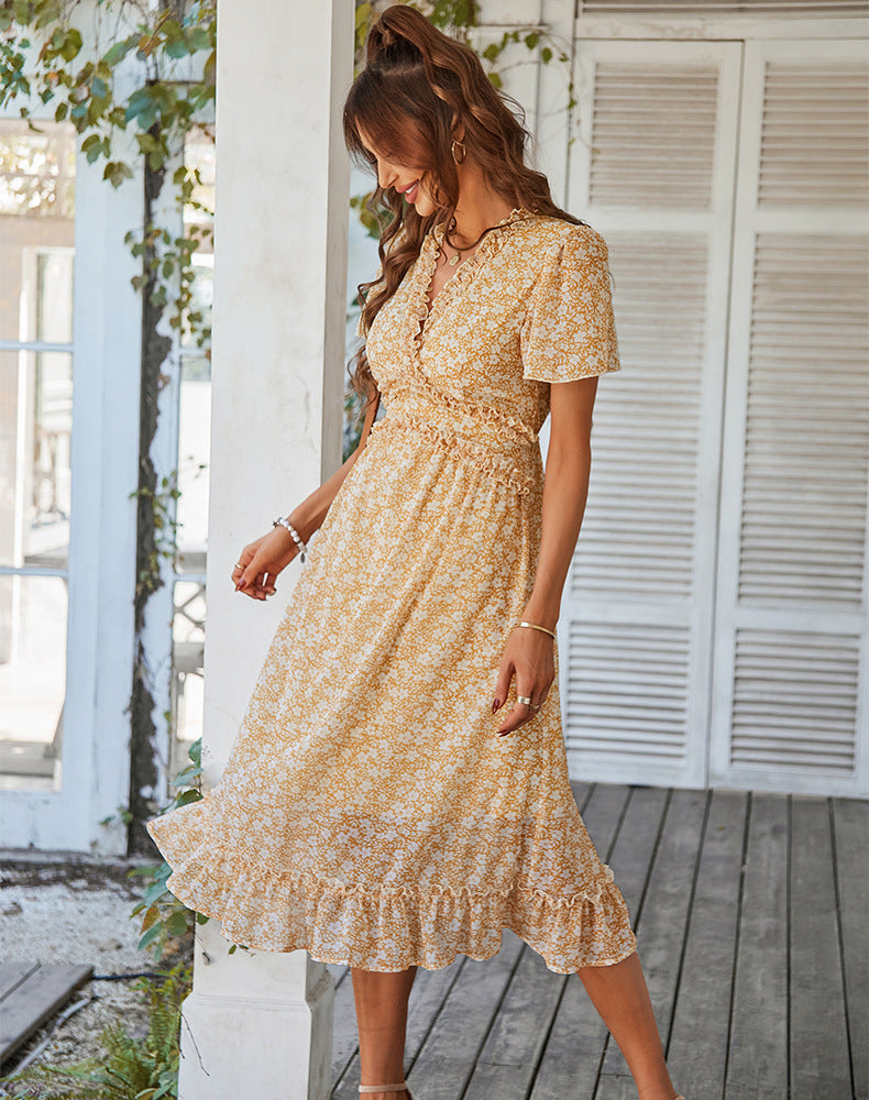 Boho Midi Dress, Sundress Romy in Yellow