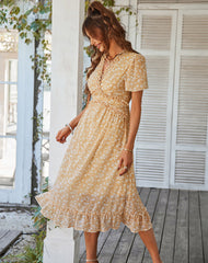 Boho Midi Dress, Sundress Romy in Yellow