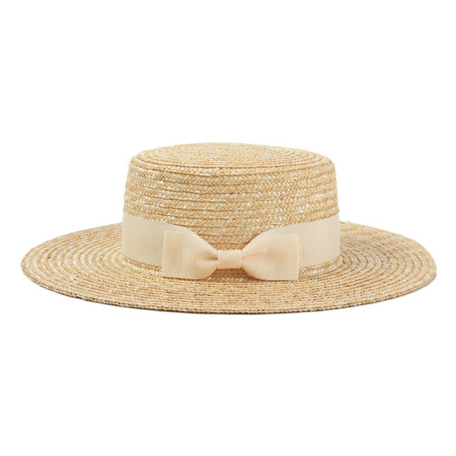 Boho Hat, Sun Hat, Beach Hat, Straw Hat, Gianna White and Black Ribbon