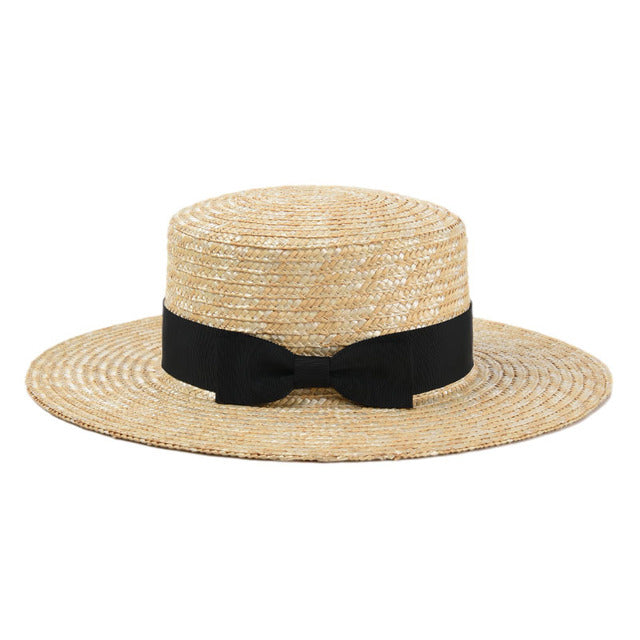 Boho Hat, Sun Hat, Beach Hat, Straw Hat, Gianna White and Black Ribbon