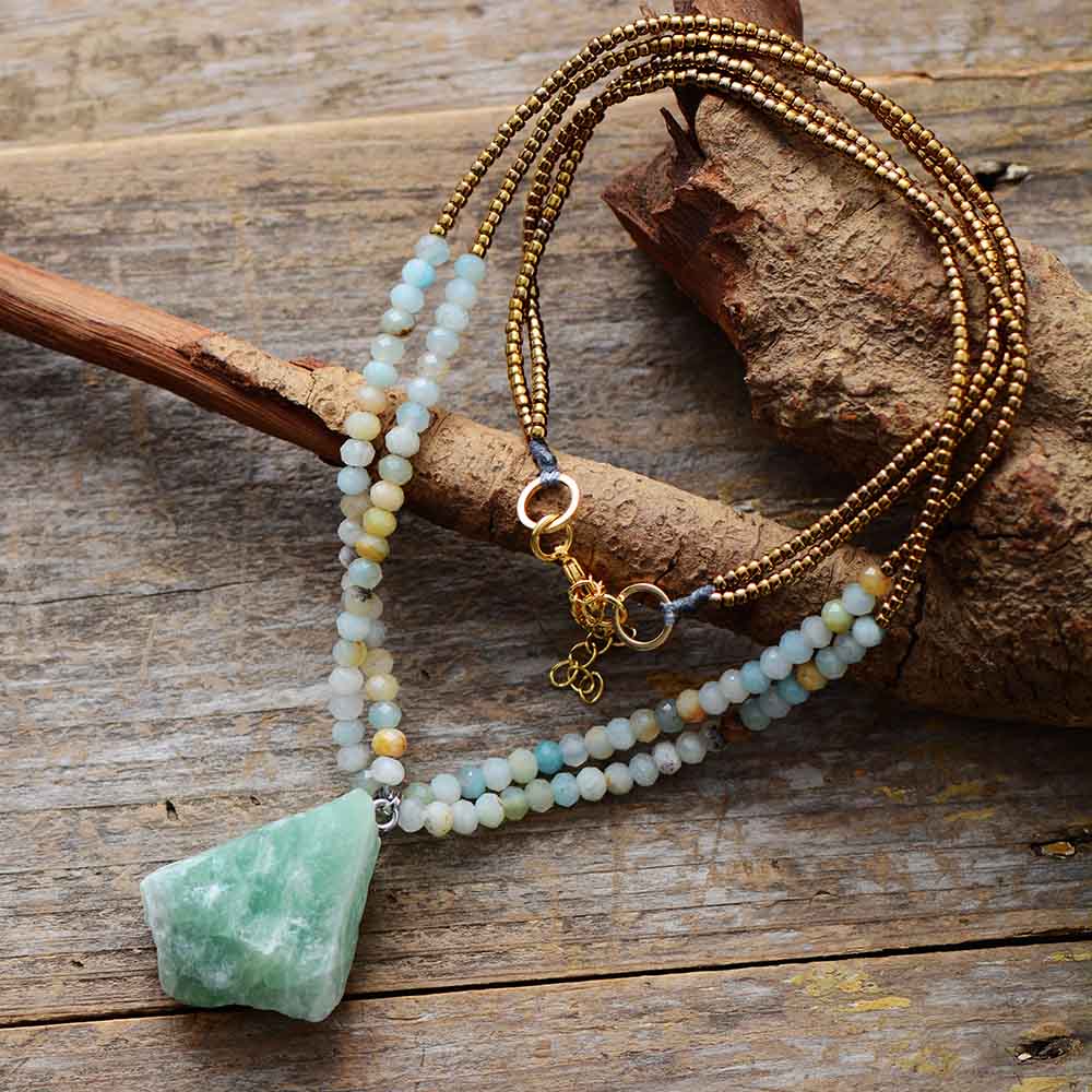 Boho Necklace, Bijou  Amazonite Beaded Choker