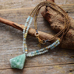 Boho Necklace, Bijou  Amazonite Beaded Choker