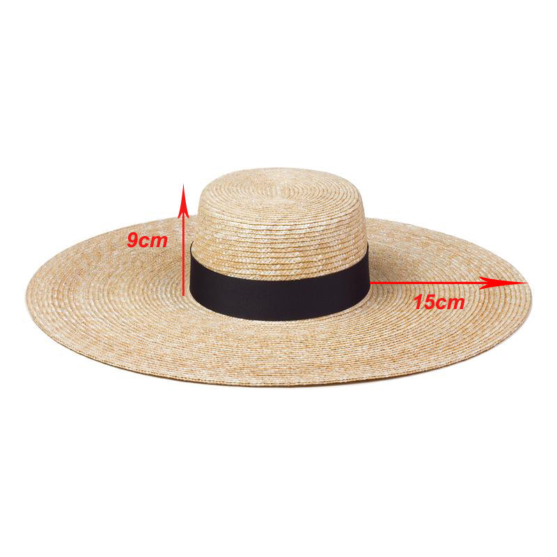 Boho Hat, Sun Beach Hat, Wide Brim Straw Hat 15 cm, Amelia