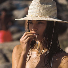 Boho Hat, Sun Hat, Beach Hat, Paper Straw Hat, Chloe Brown and Beige with Shell