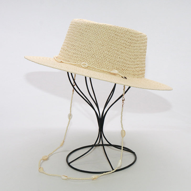 Boho Hat, Sun Hat, Beach Hat, Paper Straw Hat, Chloe Brown and Beige with Shell