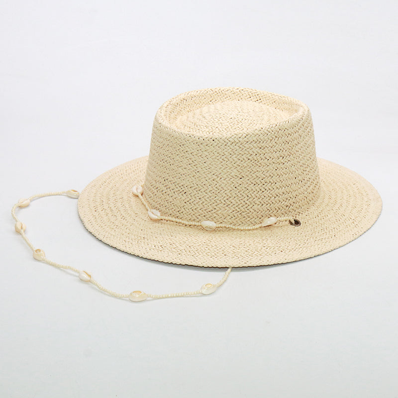 Boho Hat, Sun Hat, Beach Hat, Paper Straw Hat, Chloe Brown and Beige with Shell