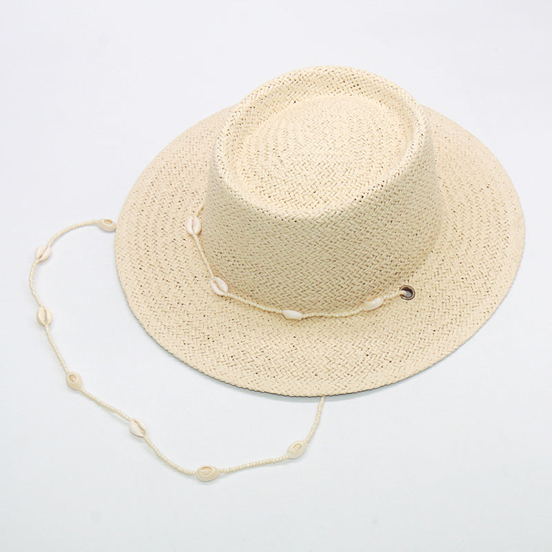 Boho Hat, Sun Hat, Beach Hat, Paper Straw Hat, Chloe Brown and Beige with Shell