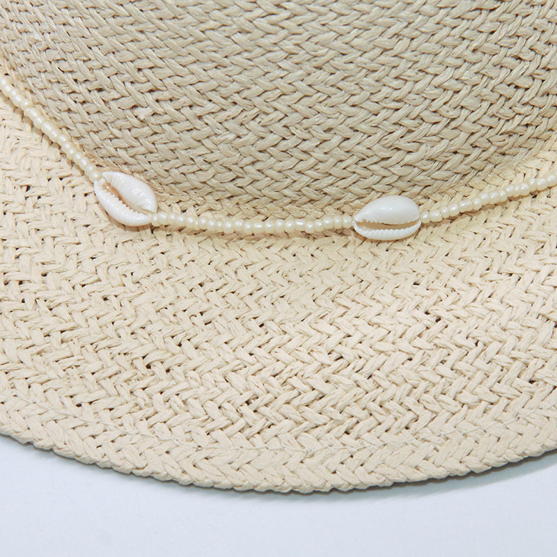 Boho Hat, Sun Hat, Beach Hat, Paper Straw Hat, Chloe Brown and Beige with Shell