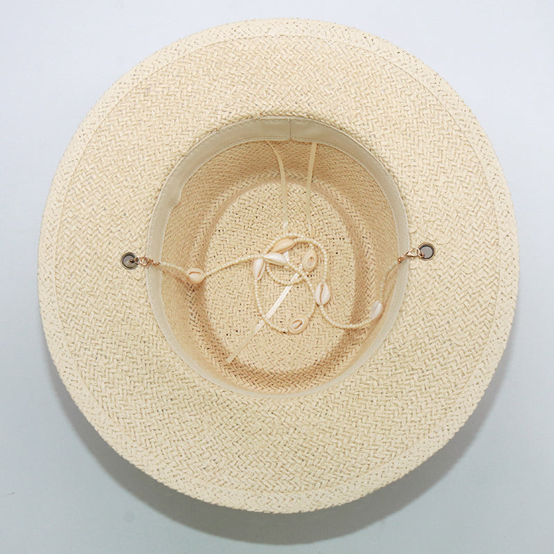 Boho Hat, Sun Hat, Beach Hat, Paper Straw Hat, Chloe Brown and Beige with Shell
