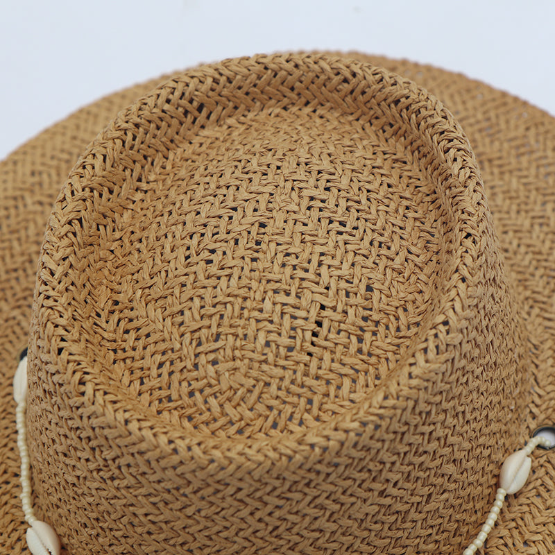 Boho Hat, Sun Hat, Beach Hat, Paper Straw Hat, Chloe Brown and Beige with Shell