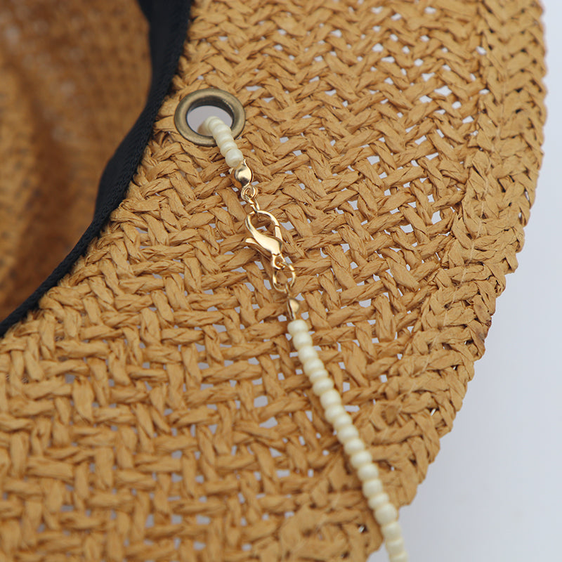 Boho Hat, Sun Hat, Beach Hat, Paper Straw Hat, Chloe Brown and Beige with Shell