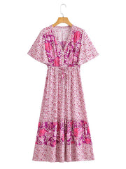Boho Maxi Dress - Sundress - Sierra Cherry - Bohemian Style - Flowy Summer Dress - Vibrant Print