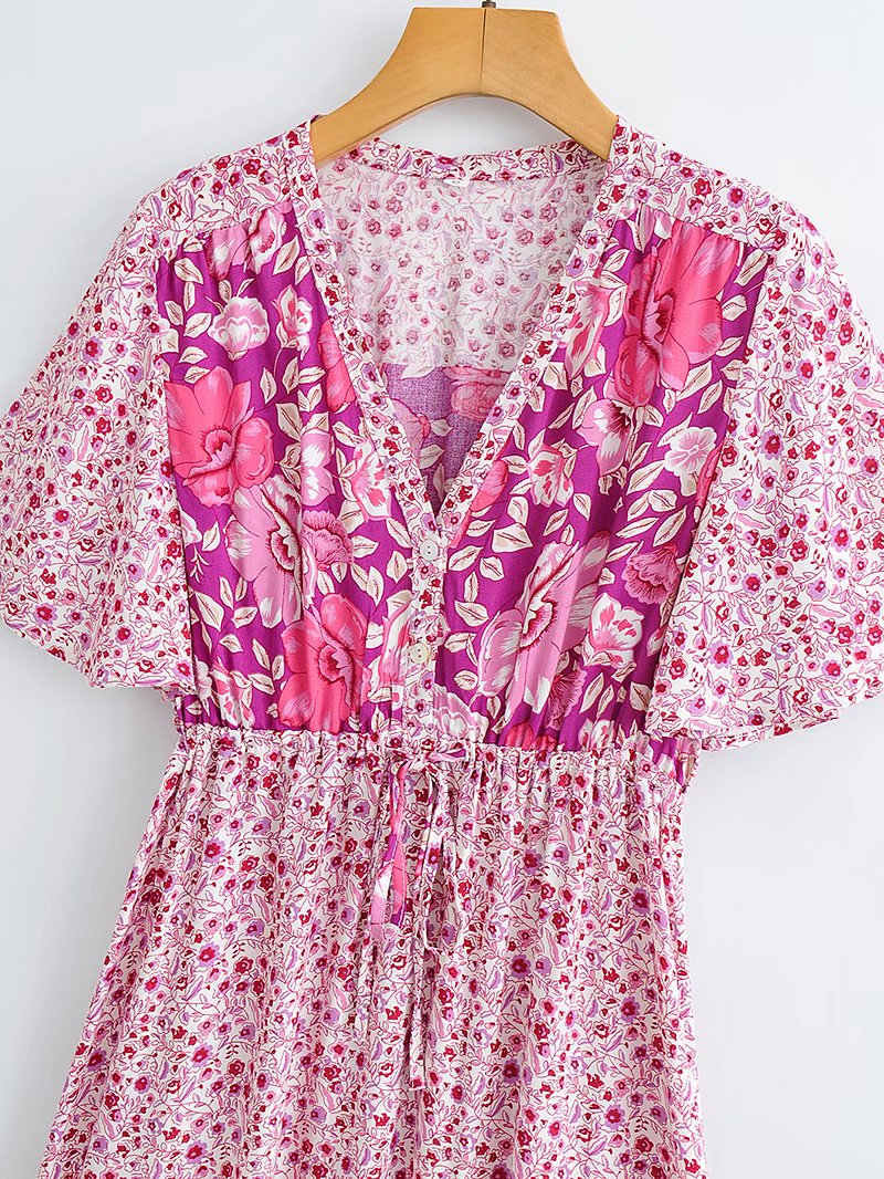Boho Maxi Dress - Sundress - Sierra Cherry - Bohemian Style - Flowy Summer Dress - Vibrant Print