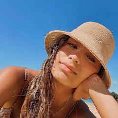Boho Hat, Rafia Straw Bucket Hat, Camila