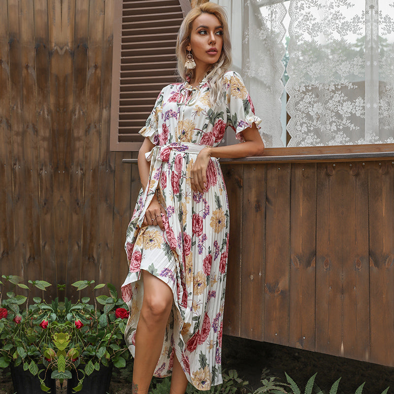 Boho Midi Dress, Pleted Dress Maisie in Whitee