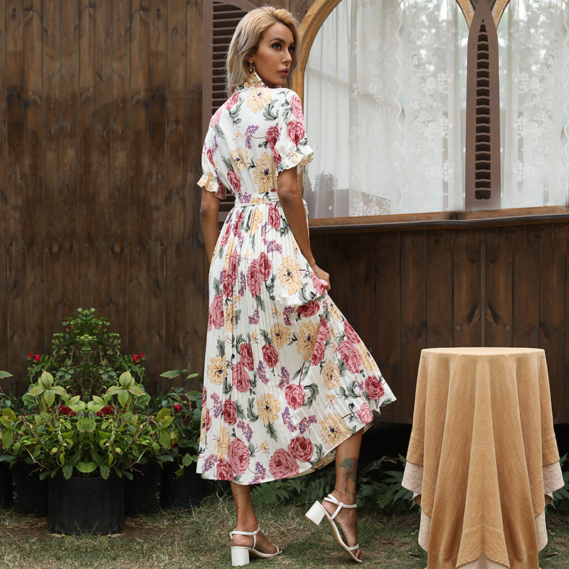Boho Midi Dress, Pleted Dress Maisie in Whitee