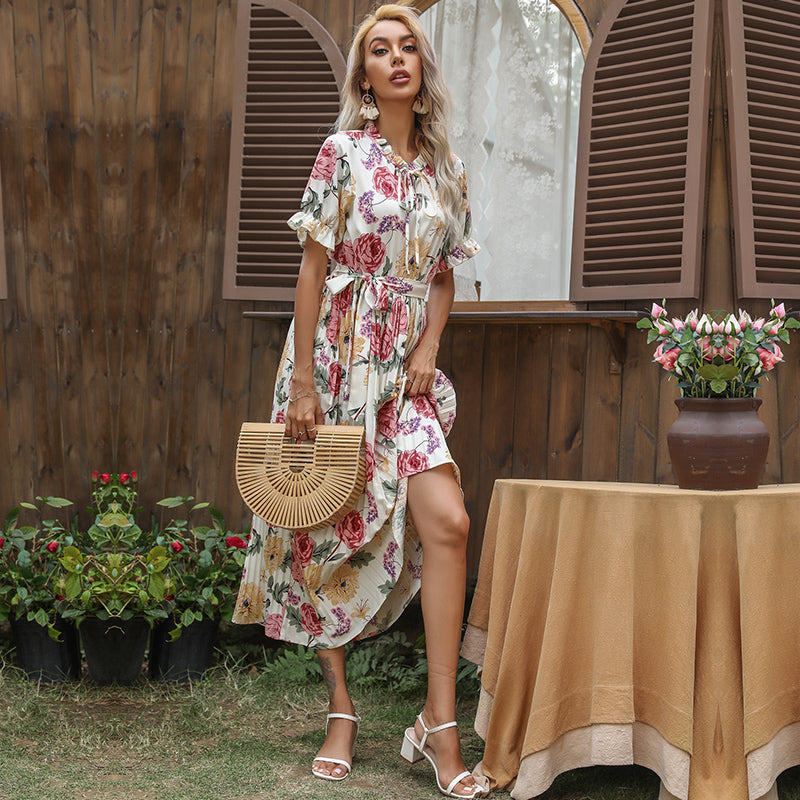 Boho Midi Dress, Pleted Dress Maisie in Whitee