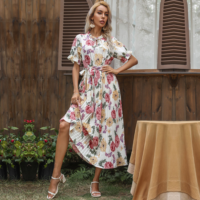 Boho Midi Dress, Pleted Dress Maisie in Whitee
