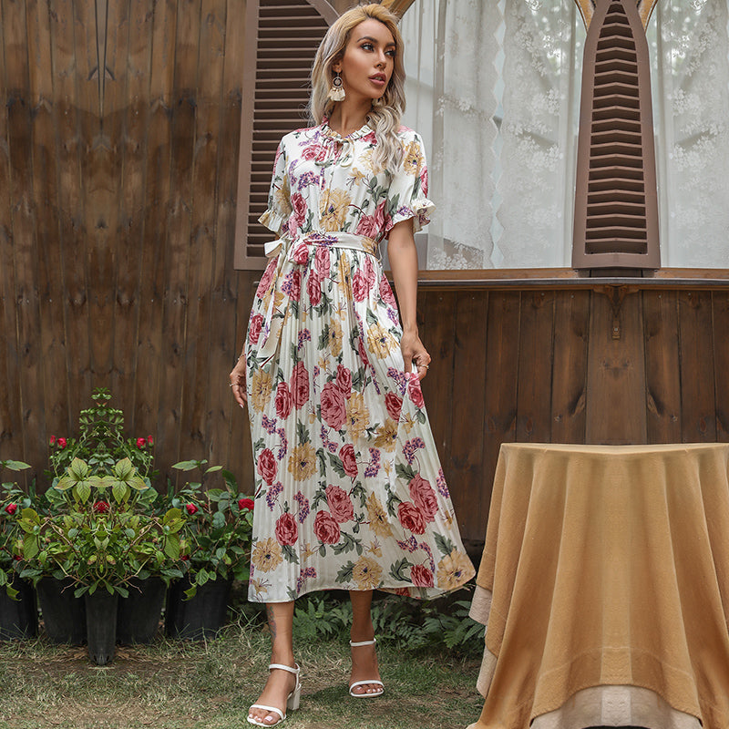 Boho Midi Dress, Pleted Dress Maisie in Whitee