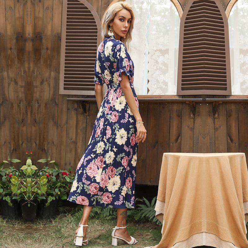 Boho Midi Dress, Pleted Dress Maisie in Navy